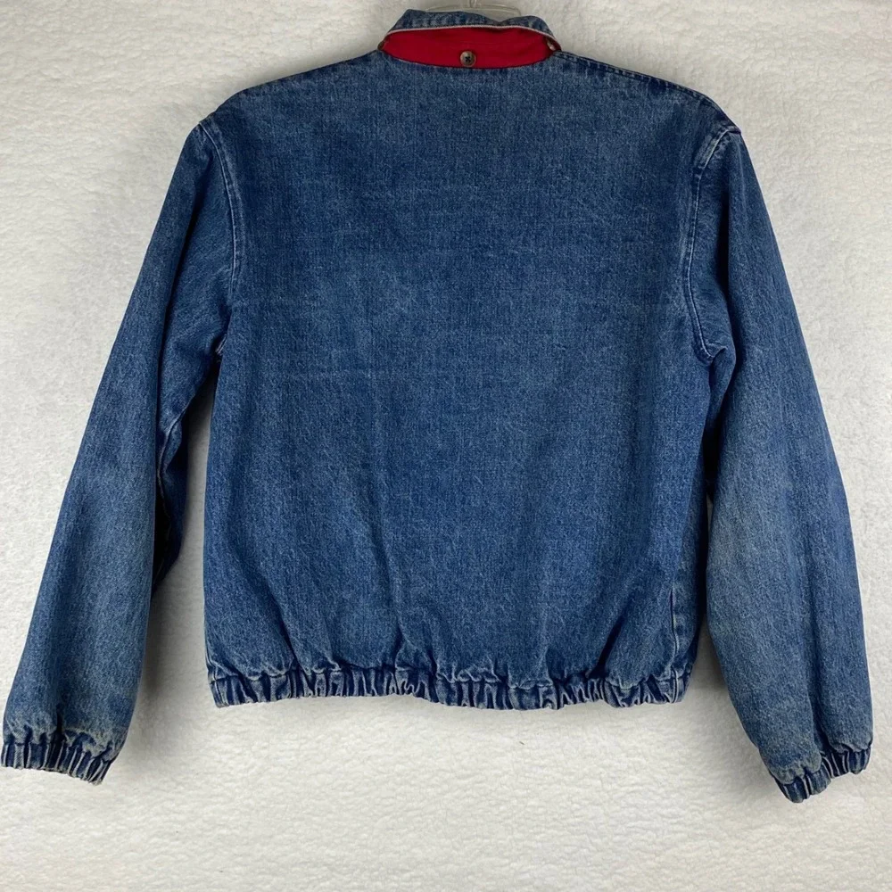 Vtg Polo Ralph Lauren Denim Jacket Mens Medium Blue Harrington Bomber Red Lining